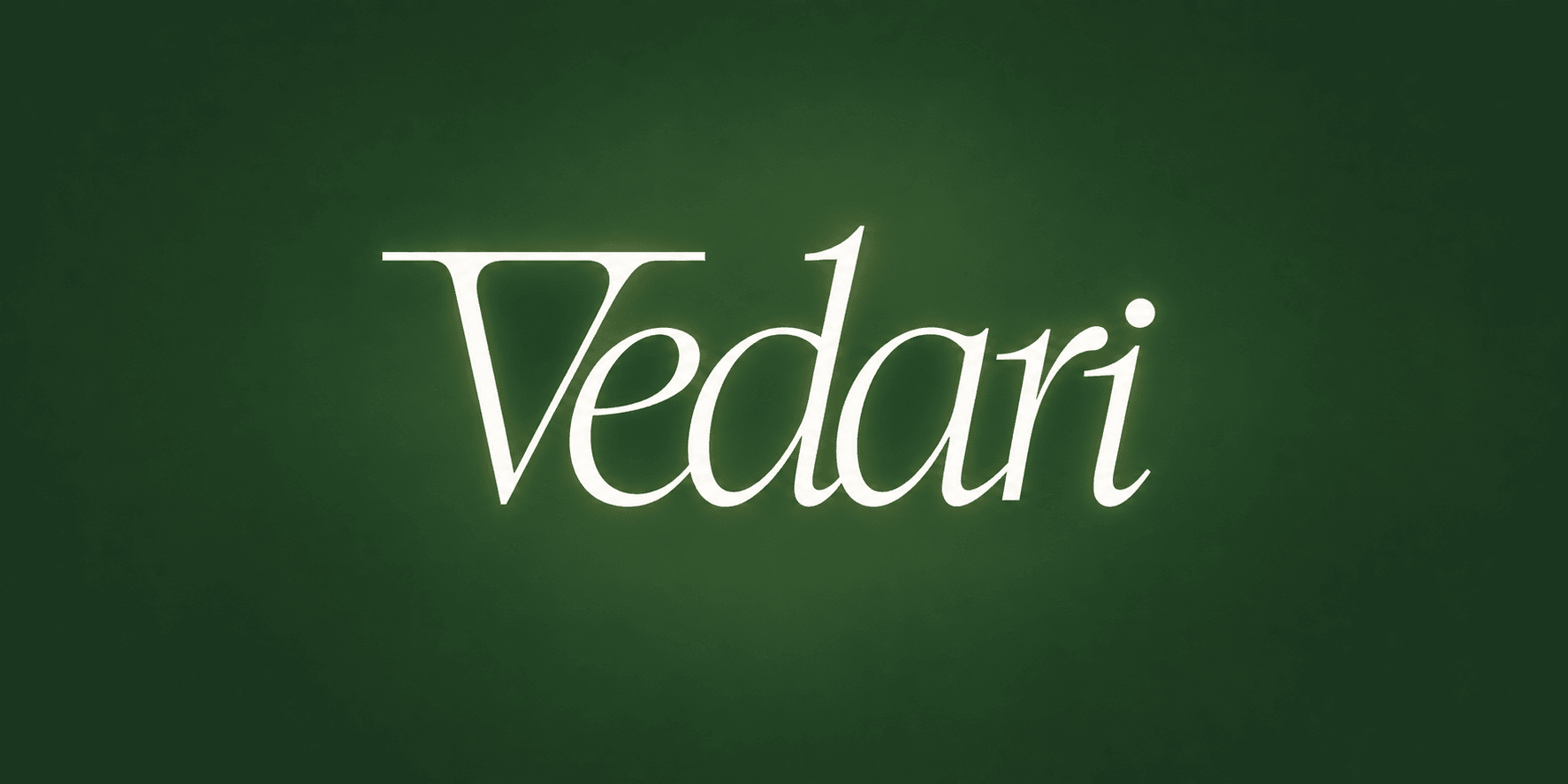 The word "Vedari" in elegant white font on a dark green background