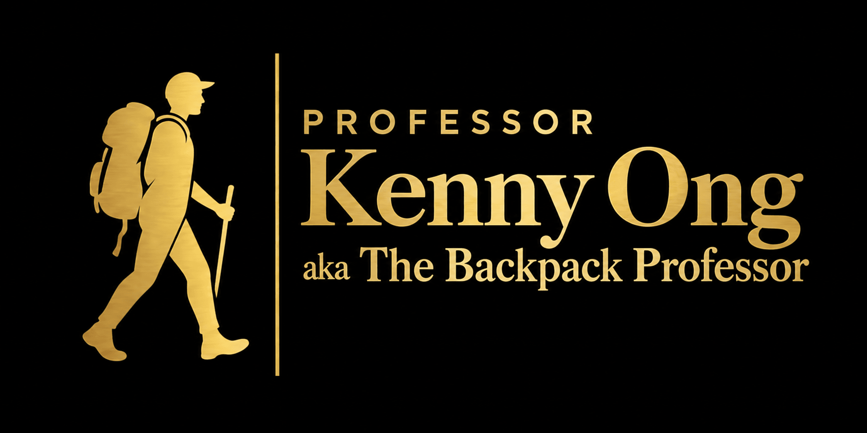 Logo featuring a silhouette of a hiker with text about Professor Kenny Ong