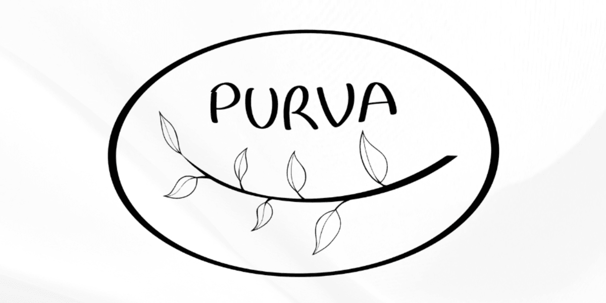 Logo featuring the word "PURVA" with a leafy vine design around it