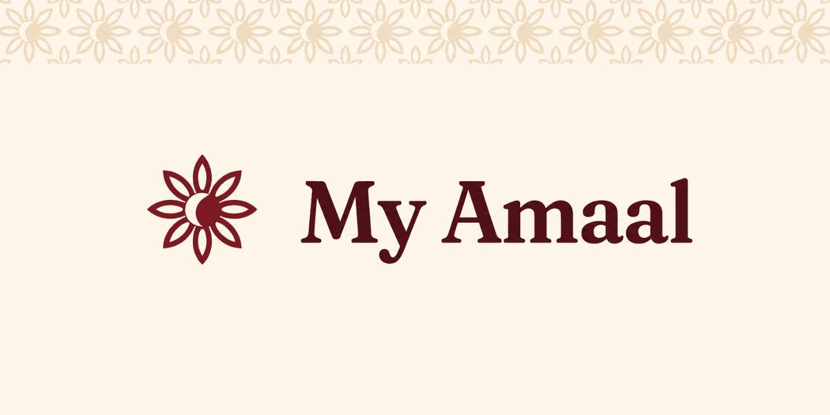 Logo of My Amaal featuring a flower design in maroon on a light background