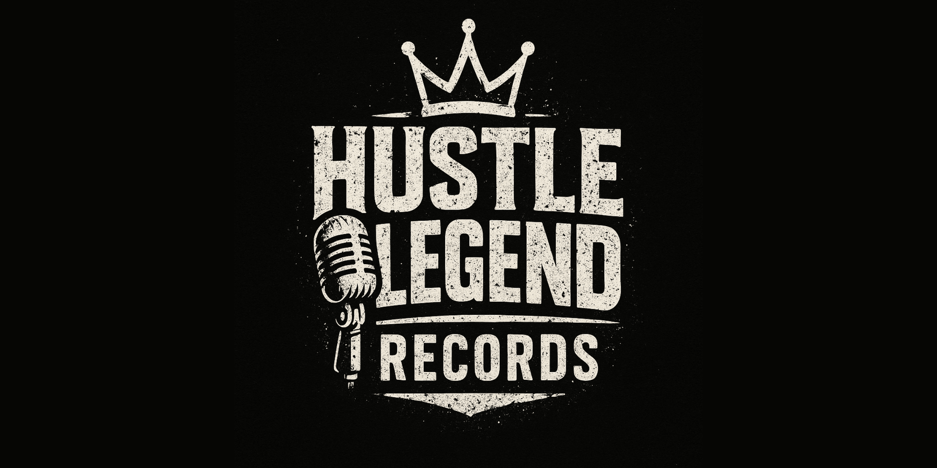 Logo for Hustle Legend Records featuring a microphone and a crown design