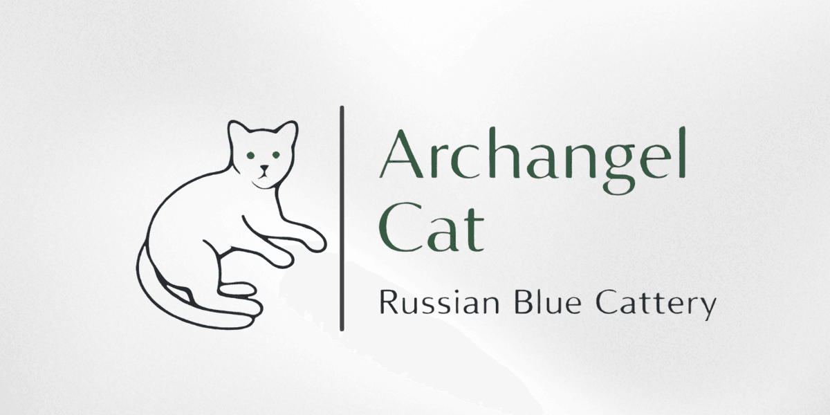 Logo featuring a stylized Russian Blue cat and the name Archangel Cat Cattery
